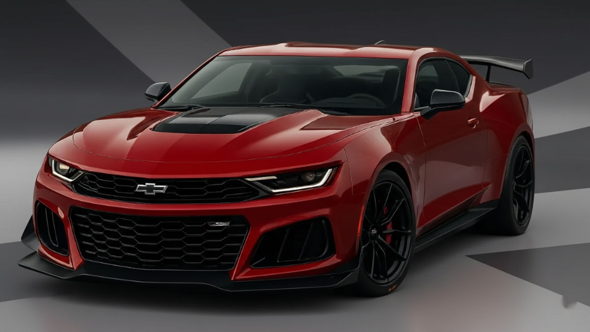 Front view of 2026 Camaro Z28 showcasing aggressive design and performance styling